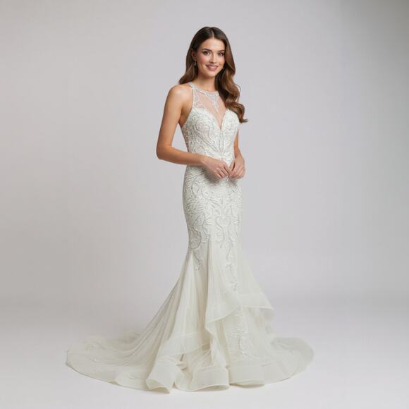 Copied - Enchanting by Mon Cherie Wedding Size 16 Halter Mermaid Beaded NWT - Picture 2 of 8